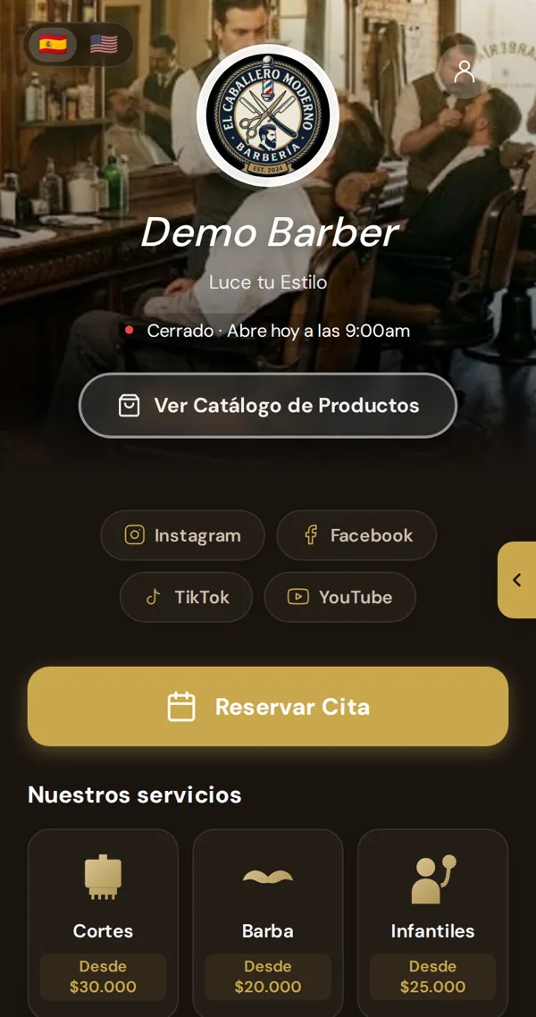 Portal de reservas de una barbería en Lukaby, visto en el celular